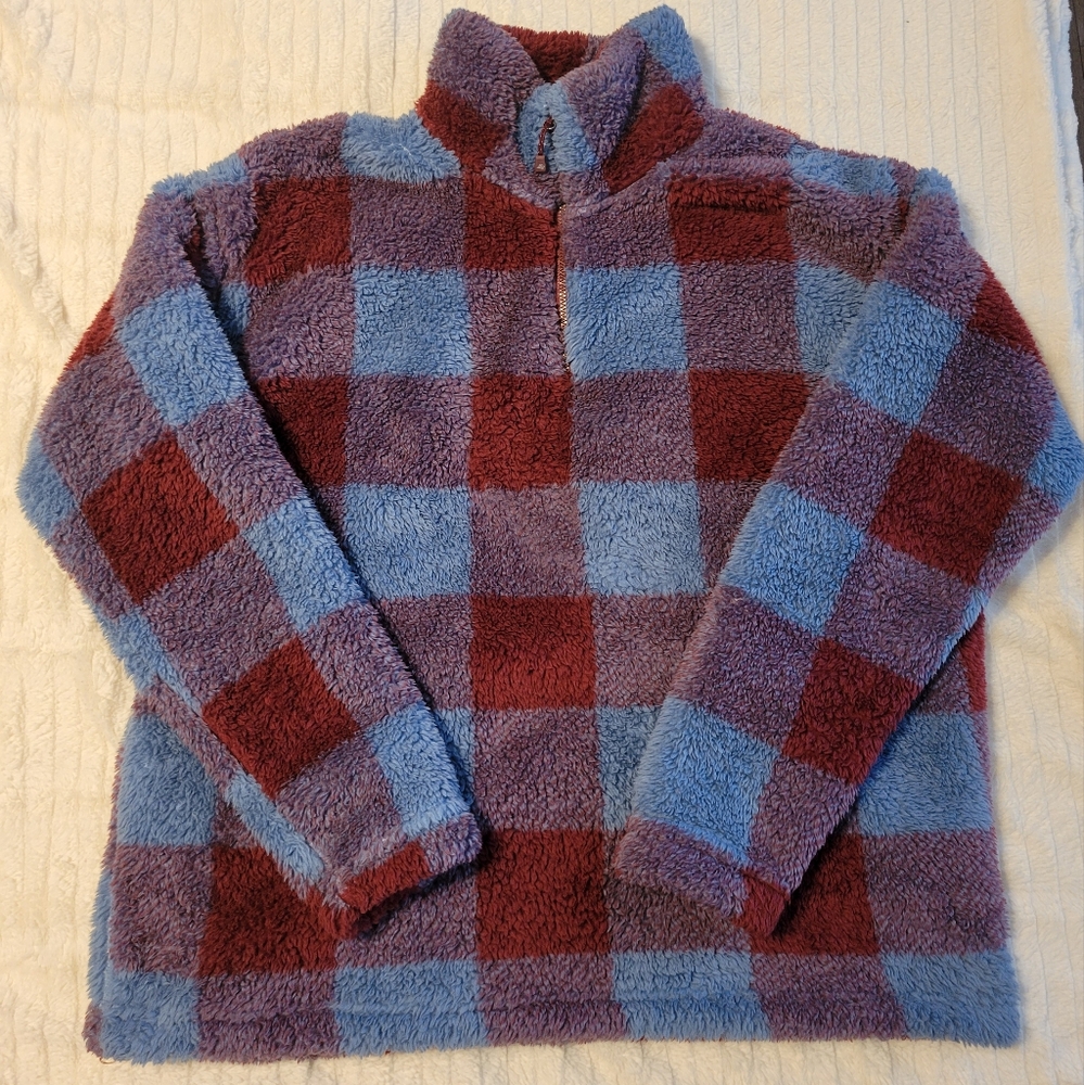 Eddie Bauer Women's Fleece Pullover Blue Maroon Fuzzy Cozy Soft